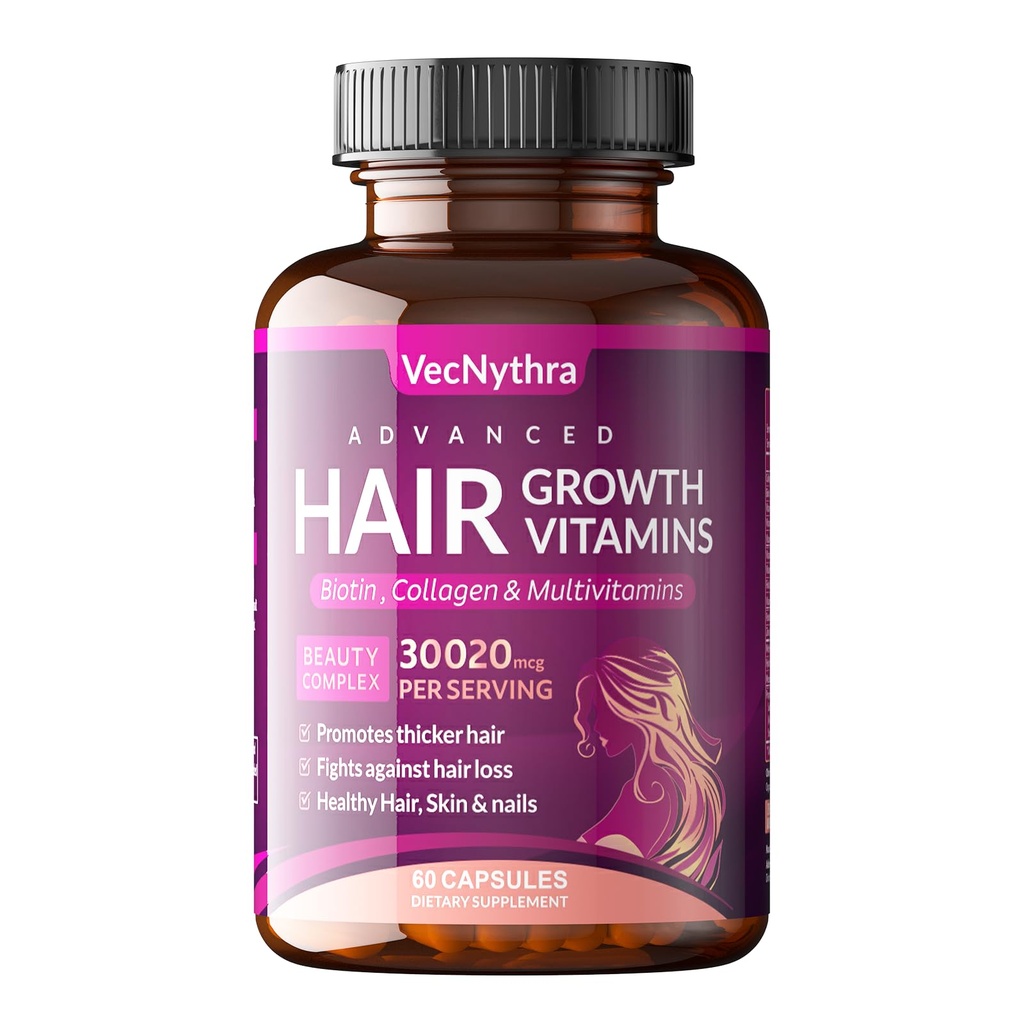 Biotin Hair Growth Capsules for Women & Men, 10,000mcg Biotin with Collagen, Saw Palmetto, MSM & Zinc, Hair, Skin & Nails Support, Daily Nutritional Capsules (60 Count)