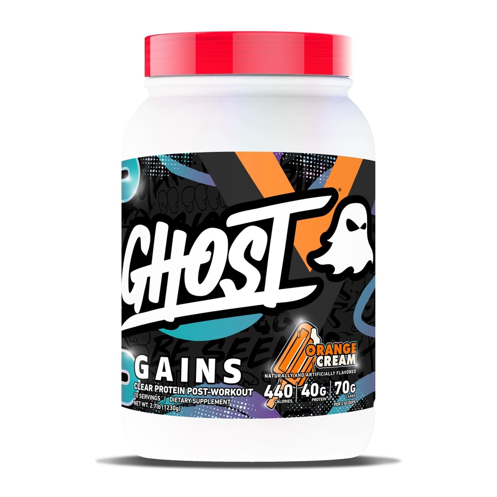 GHOST Clear Gains Mass Gainer Protein Powder - Post-Workout Weight Gainer Mix - 40g of Whey Protein Isolate, 440 Calories & 70g Vitargo Carbs - Lean Muscle Building & Recovery - Orange Cream