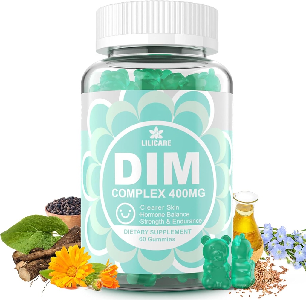 DIM tillæg Kvinder 400mg, Østrogen tillæg for kvinder, Sukker gratis DIM gummier for mænd & kvinder w / Biotin, Flaxseed Oil, Burdock, Calendula, BioPerine for Hormone Balance, Menopause & Prostata 60Cts