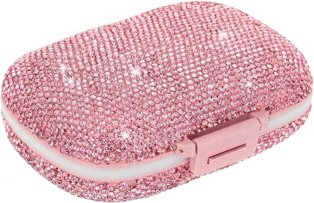 Cute Pill Organizer Lille Bling Pill Case for Purse Medicine Vitamin Container Holder Daily Pill Box Container til kvinder Travel Medicine Kit (Pink)