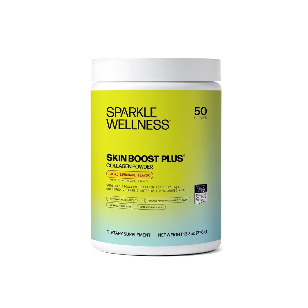 Sparkle Wellness VERISOL Bioactive Hydrolyzed Collagen Peptider Dex124; Collagen Powder med C-vitamin & Hyaluronsyre til hår, hud, og negle sundhed Dex124; Skin Boost Plus (Acai Lemonade) [50- Serves]