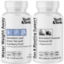 Vandvægt Væk & Gas og Bloating - Diuretic & Charcoal piller til Bloating Relief - Støtte til vandretention, hævede ben og fordøjelsesbesvær - Pebermynte & kokosolie - 90 piller