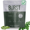 Burst Organic Moringa Capsules 120 Count | Wild Harvested Pure Moringa Leaf | Non-GMO, Gluten-Free, Vegan | Nutrients, Antioxidants | Vitamins A, C & E | Clean Energy & Immunity | Moringa Supplement