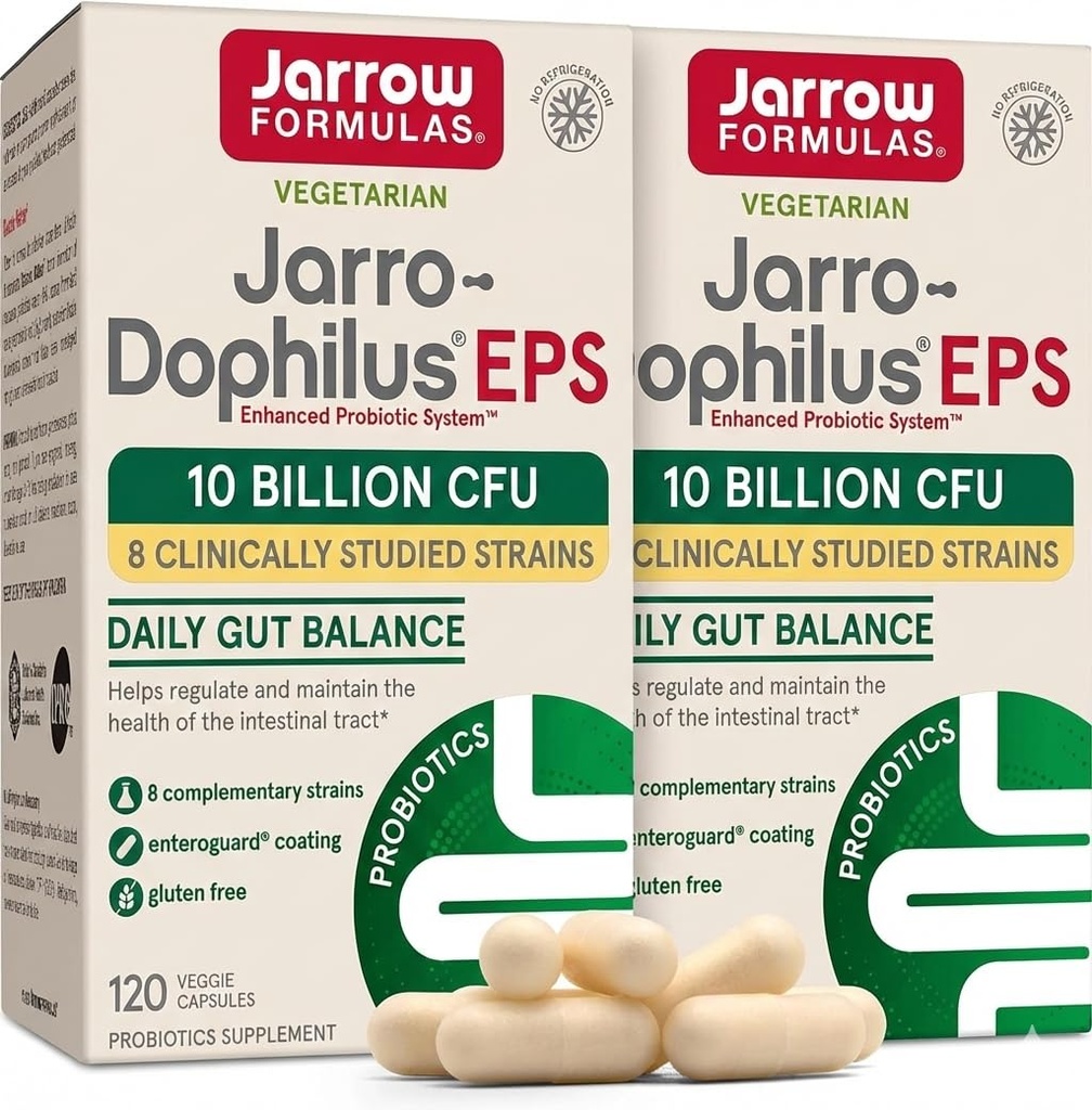 Jarrow Formulas Jarro Dophilus Probiotics 10 Billion CFU - Probiotic Supplement Capsules for Digestive Health & Gut Health for Women and Men, 120 Veggie Capsules (Pack of 2)