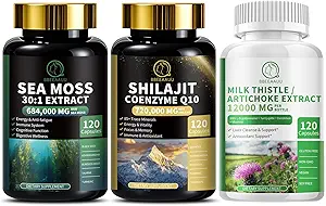 Sea Moss og Shilajit Bundle, Mælk tidsel kapsler til lever rense Detox & Reparation, Energi, Antioxidant, immunforsvar