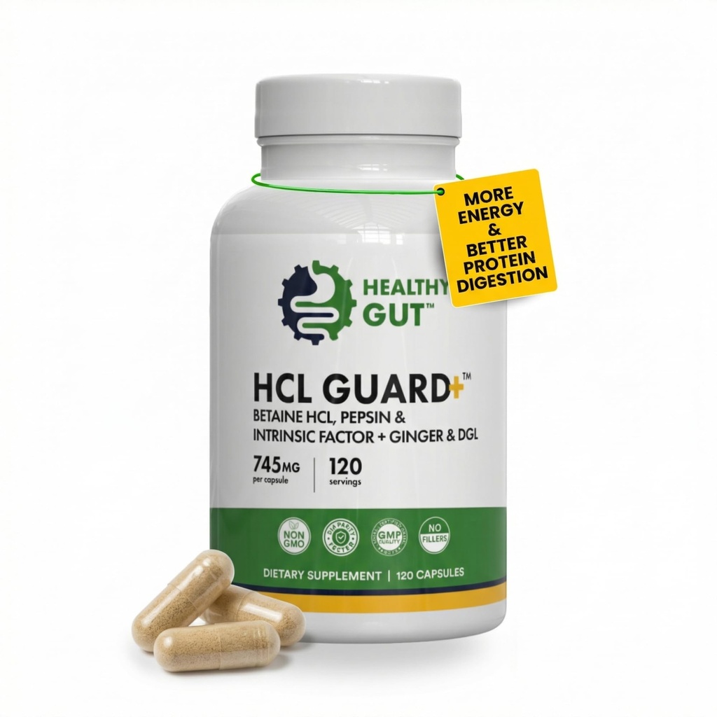 Sund Gut HCL Guard + Budding124; fremmer sund fordøjelsesfunktion; betain Hydrochlorid, Organic Ginger Root, DGL, og Pepsin Budding124; 60 Servering