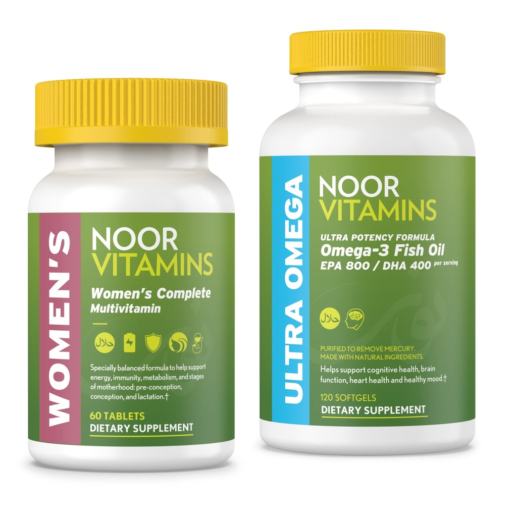 Noor Vitaminer Kvinder Multivitamin og Omega Fish Oil Supplement Bundle