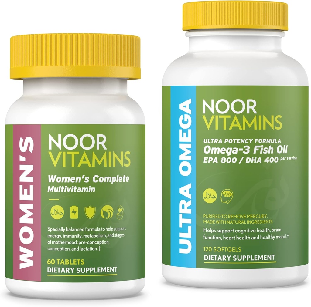 Noor Vitaminer Kvinder Multivitamin og Omega Fish Oil Supplement Bundle