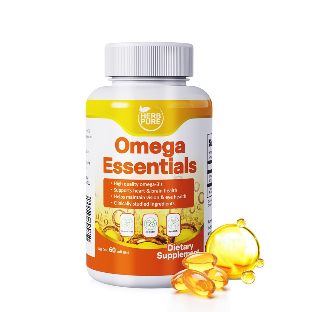 Omega-3 Fish Oil – 2000mg Softgels with 600mg EPA & 400mg DHA Fatty Acids, High Absorption & Pure Formula, Supports Heart, Brain & Vision, Made in USA, GMP Certified(60 softgels)