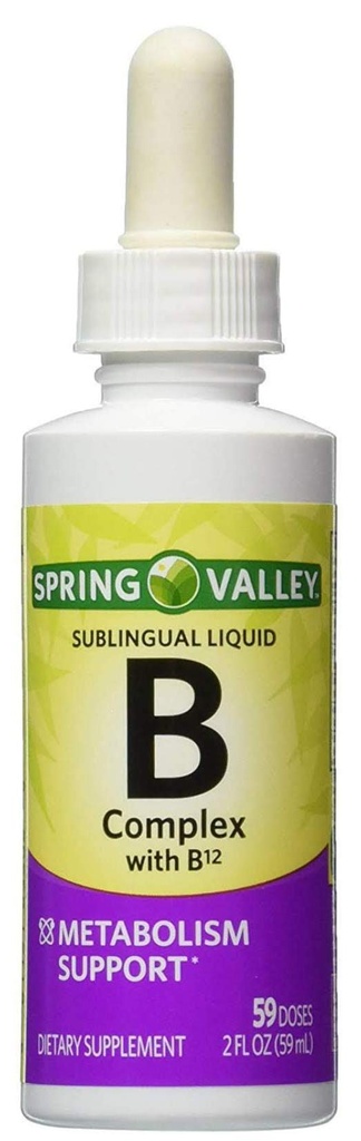 Vitamin B Complex Sublingual Liquid Drops til voksne med vitamin B6, vitamin B12, Niacin, Riboflavin, Pantothensyre - Energy Bundle w / 'No Fluff' Guide ©