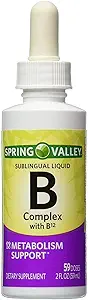 Vitamin B Complex Sublingual Liquid Drops til voksne med vitamin B6, vitamin B12, Niacin, Riboflavin, Pantothensyre - Energy Bundle w / 'No Fluff' Guide ©