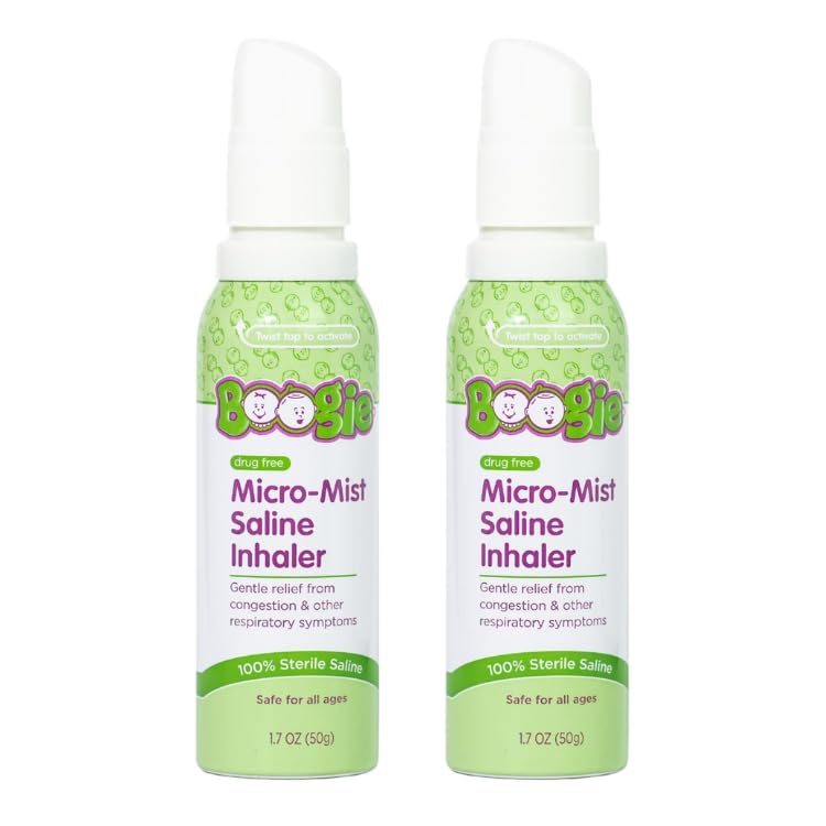 Boogie Micro-Mist Saline Inhaler Refill, Baby Nose Congestion Relief, Nasal Spray for Kids, Pediatrician Recommended, Unscented, 1.7 oz (Pack of 2)