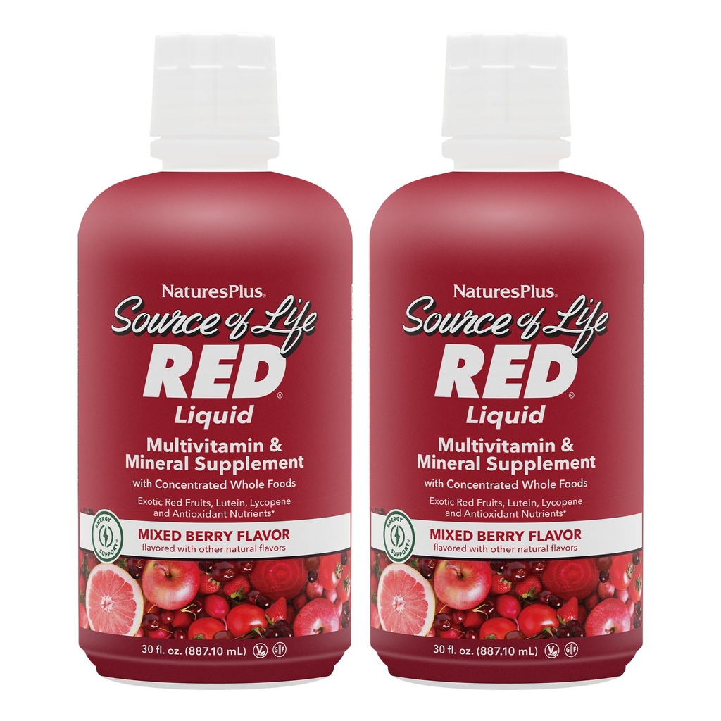NaturesPlus Kilde til liv RED Multivitamin Væske - 30 oz, pakke af 2 - Energi og immunforsvar - med Exotic Red Fruits, Lycopene & Lutein - Vegetar & Gluten Free - 60 Total Servering