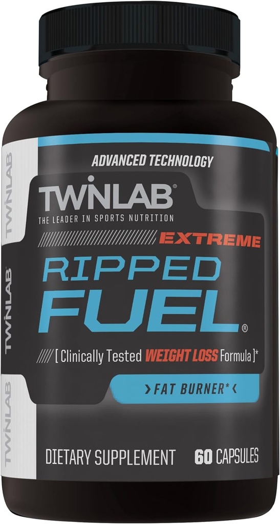 Twinlab Ripped Fuel Extreme - Energisupplement til Support Weight Management & Muscle Health - 60 Kapsler