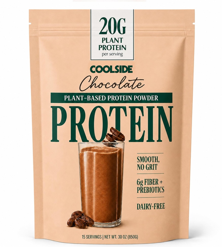 Coolside Vegan Plant Based Protein Powder Super Shake - 20g Clean Protein Blend(Hemp, Pumpkin, Watermelon Seeds), Prebiotics Fiber, Natural Sweetened, Dairy Free, Gluten Free - 15 Serv (Chocolate)