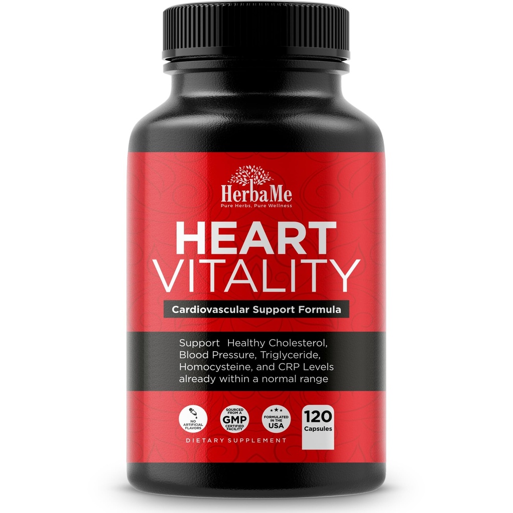 HerbaMe Heart Support Supplement for Men & Women, Daily Heart Wellness & Circulation Support, Supports Cardiovascular Wellness & Vascular Function with L-Arginine, Citrulline & CoQ10, 120 Capsules
