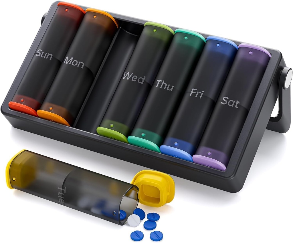 Weekly Pill Organizer 1 Time a Day(Black) and Weekly Pill Organizer 2 Times a Day(Translucent-Black)