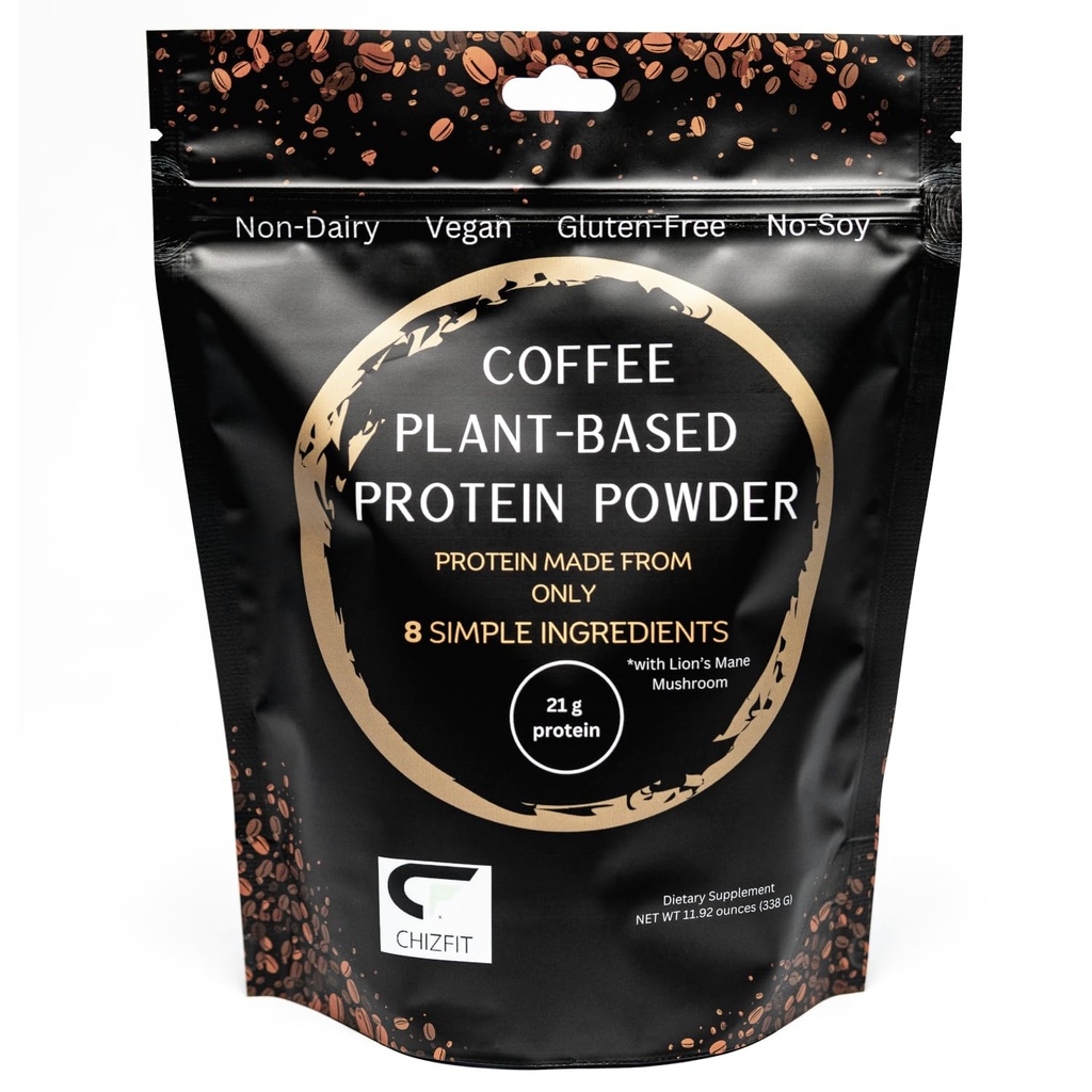 Plant-Based Protein Powder, 8 Simple Ingredients, Coffee & Lion's Mane, 21 Grams Protein per Serving, 11.92 Ounces