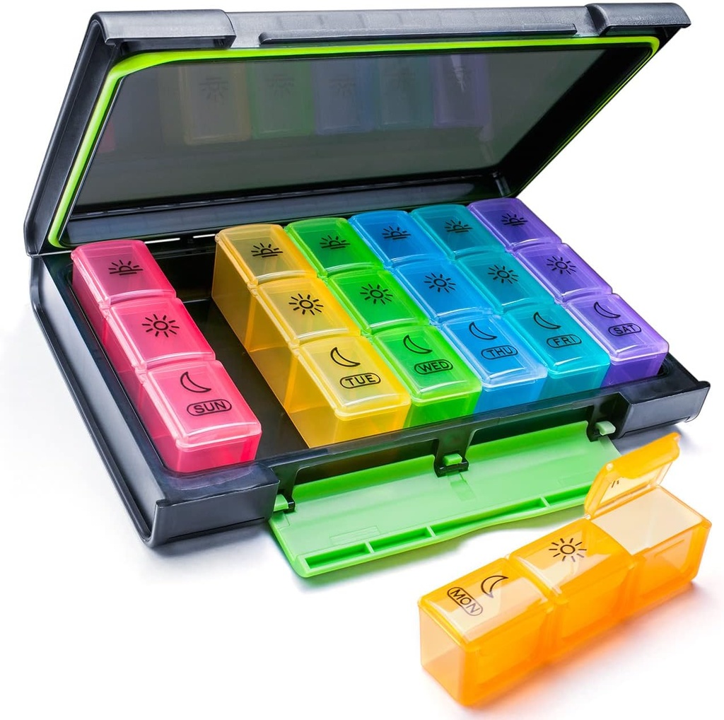 Ugentlig pilleorganizer, 7 dages pilleboks (3-timer-A-dag) Bærbar til rejser med moisture- Proof Design Pill sag til piller / Vitamin / Fish Oil / Supplements