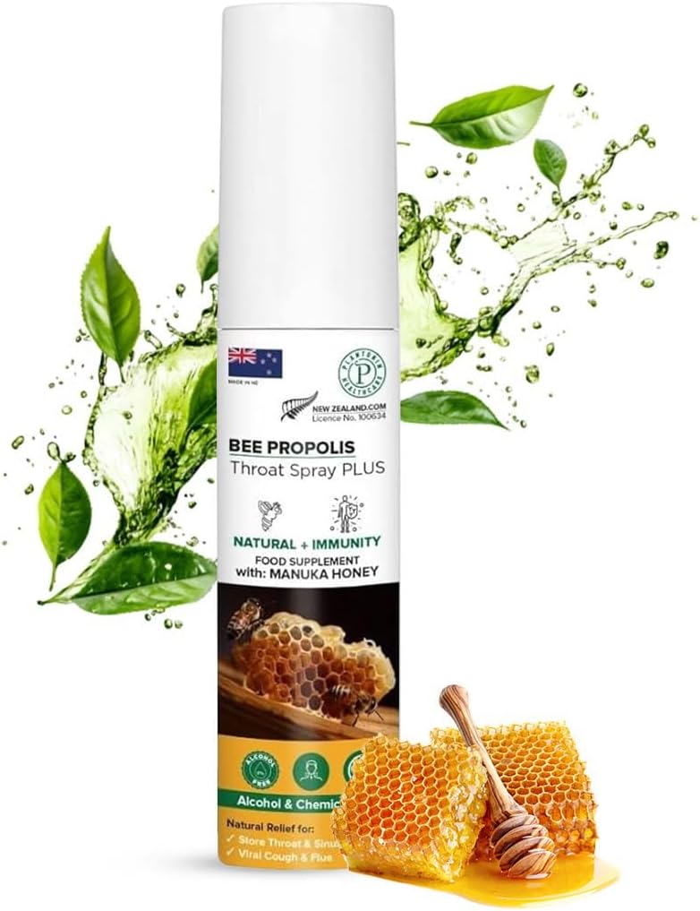 New Zealand Bee Propolis Sore Throat Spray med Manuka Honey - 20 ml Name 124; Dry Mouth Spray til Sore Throat Relief, 83 Servings # 124; Propolis Spray til immunforsvar - Alternativ af Hoste Drops
