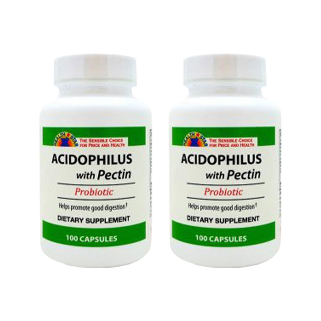 GeriCare Acidophilus with Pectin Probiotic Capsules, Optimizes Intestinal Flora, Digestive Gut Function, Boosts Immune Defenses, and Strengthens Bones, 100 Count (Pack of 2)
