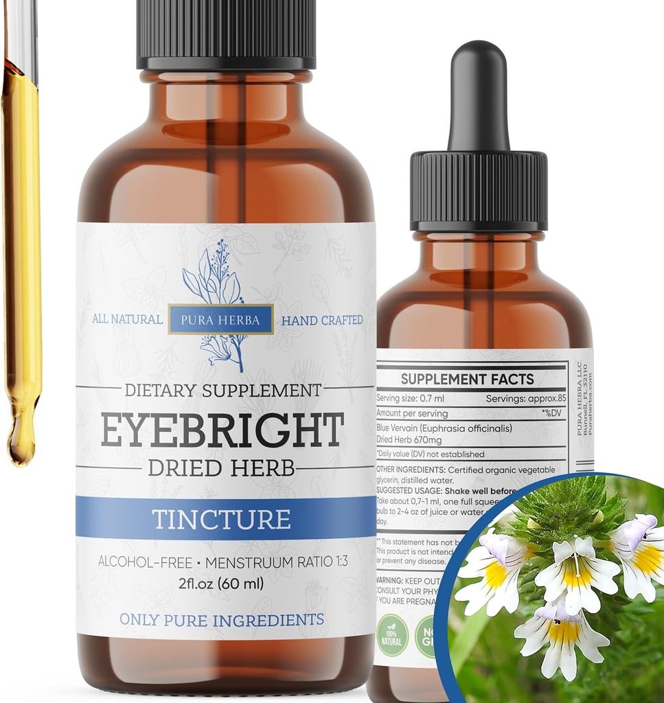 Eyebright Herb 2 Fl Oz Extract, Eyebright Oral Drops Tinktur, Alkoholfri, Vegan - 2 Fl Oz