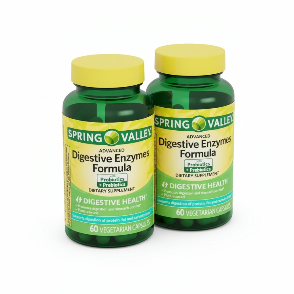Digestive Enzymes – 60 Vegetarian Capsules, Enzimas Digestivas with Probiotics and Prebiotics, Enzymes for Digestion, Daily Digestive Health Supplement (Pack of 2)