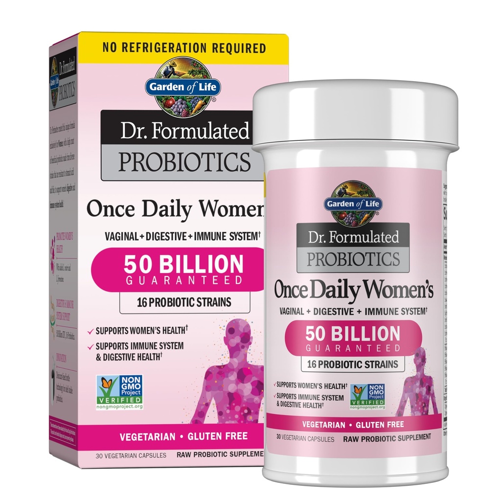 Garden of Life Once Daily Dr.Formulated Probiotics for Women 50 Billion CFU 16 Probiotic Strains with Organic for Digestive,Vaginal & Immune Health,Dairy Free,Shelf Stable 30 Capsules (Pack of 6)