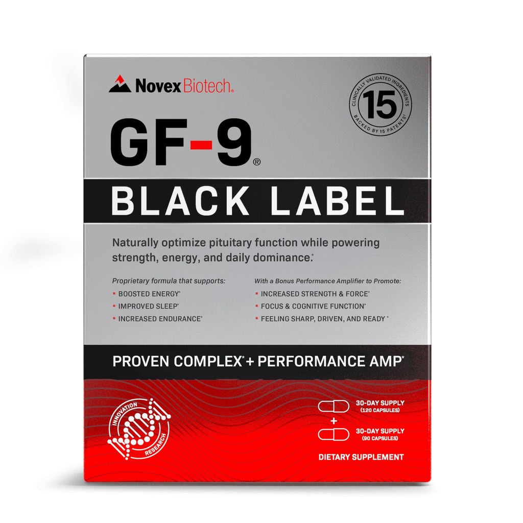 GF-9 Black Label Advanced HGH Support for Men 45+ – Clinically Studied Amino Acid Complex, Alpha-GPC, GLP-1 Pathway Support & Focus – 210 Capsules