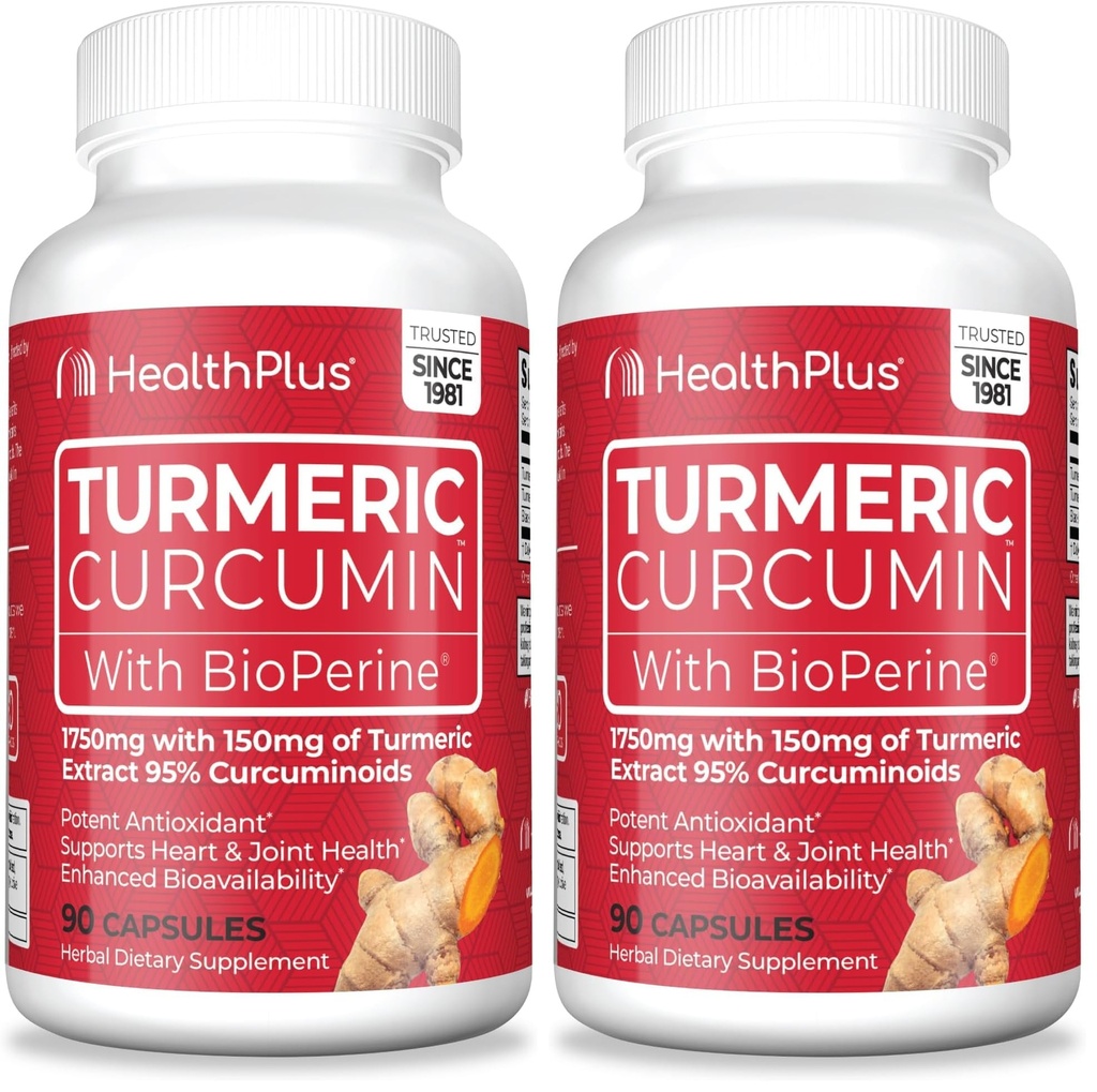 Health Plus Turmeric Curcumin, 90 Capsules, 30 Serving (Pack of 2)