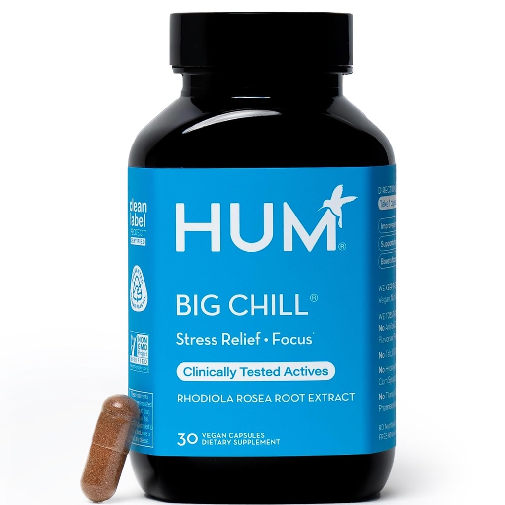 HUM Big Chill Rhodiola Rosea Supplement, Adaptogen Herbal Calm Supplement, Support for Focus, Calming og Adrenal Health Balance med 500mg Rhodiola Rosea Extract, Gluten Free, 30 Veganske kapsler