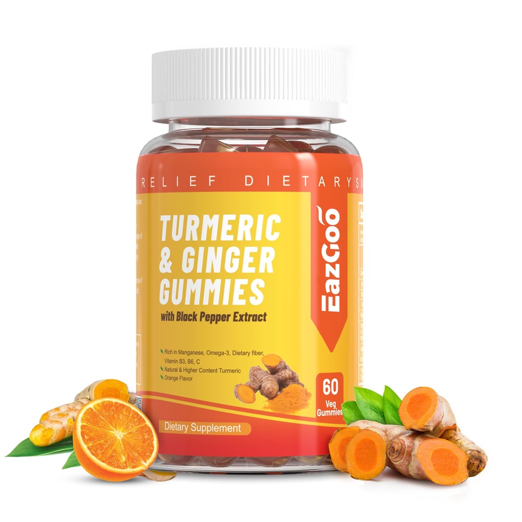 Turmeric Curcumin Gummies 500mg for Adults, with Black Pepper, Ginger Root, Vitamine C, Low Sugar Fruit Gummies, Orange Flavor - 60 Counts