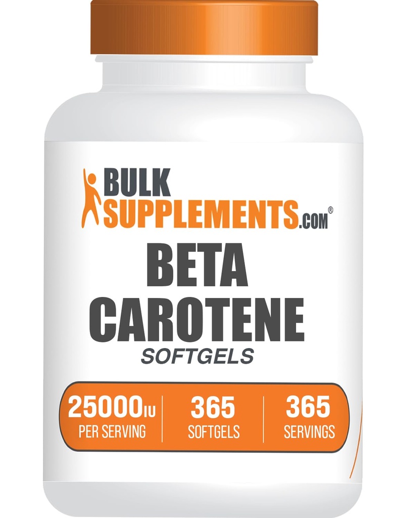 BulkSupplements.com Beta Caroten 25000 IE Softgels - vitamin A tillæg, Beta Caroten Kosttilskud - for Eye Support, Gluten Free, 1 Softgel per servering, 365 Count (pakke med 1)