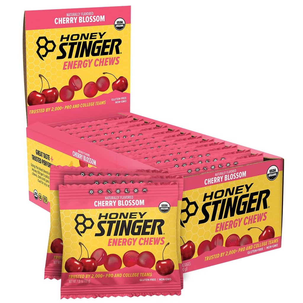 Honning Stinger Organic Cherry Blossom Energy Chew, Gluten Free & Coffein Free, for Motion, Running and Performance, Sport Nutrition for Home & Gym, Pre and Middle Workout, 12 Pack, 21.6 Ounce