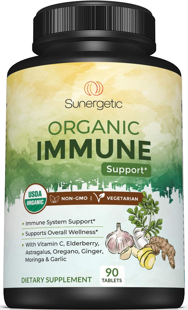 USDA Organic immunsupport Supplement - Organic immunsupport med C-vitamin, hyldebær, Astragalus, Oregano, Ginger, Moringa & hvidløg - Organic immunsystem Support - 90 immuntabletter