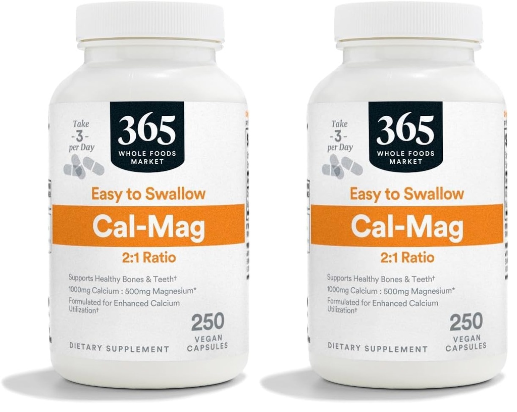 365 by Whole Foods Market, Calcium 1000Mg Magnesium 500Mg Easy Swallow, 250 Veg Capsules (Pack of 2)