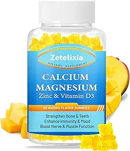 Calcium Magnesium Zinkgummier til voksne & børn, sukker fri kalciumcitrat supplement, høj absorption Magnesium glycinat gummier med vitamin D3 & K2 - ben & muskel & immunforsvar (60 Tæl)