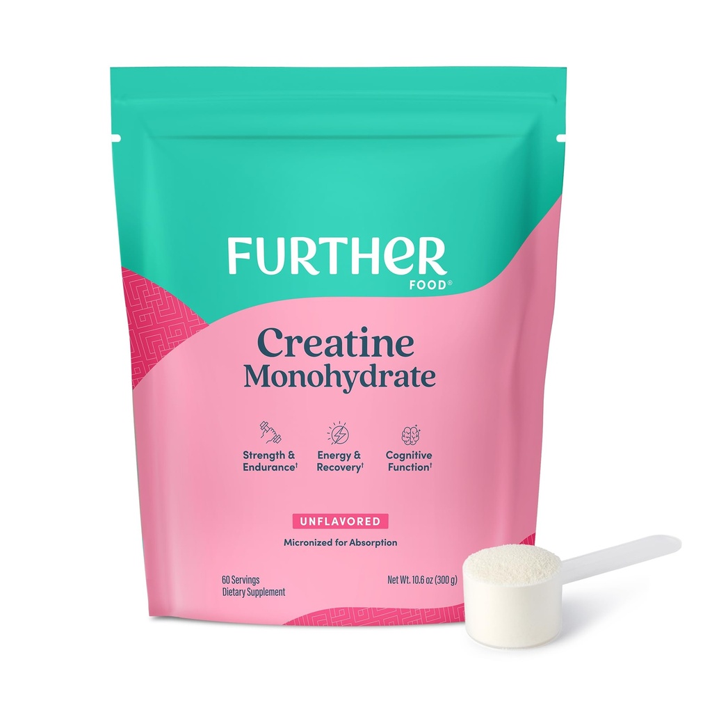 Further Food Unflavored Creatine Monohydrate Powder, 100% Pure, Micronized, Sugar-Free, Supports Strength, Energy and Muscle Recovery, 60 Servings, 10.6 Oz