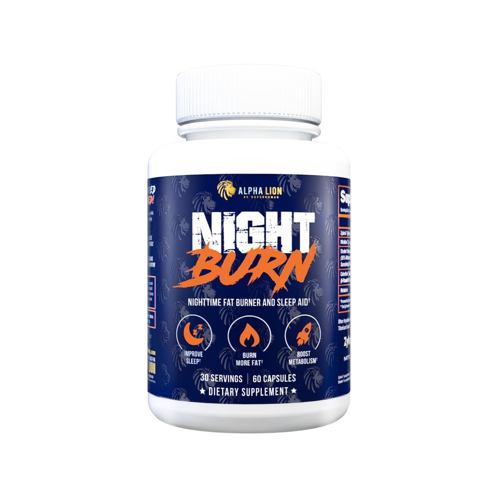 ALFA LION Night Burn, Metabolisme Booster for vægttab, mindre kropsfedt, mere muskel, fremmer Lean Body, kalorie Burning supplement, slappe bedre, fremme sund Cortisol (60 kapsler)