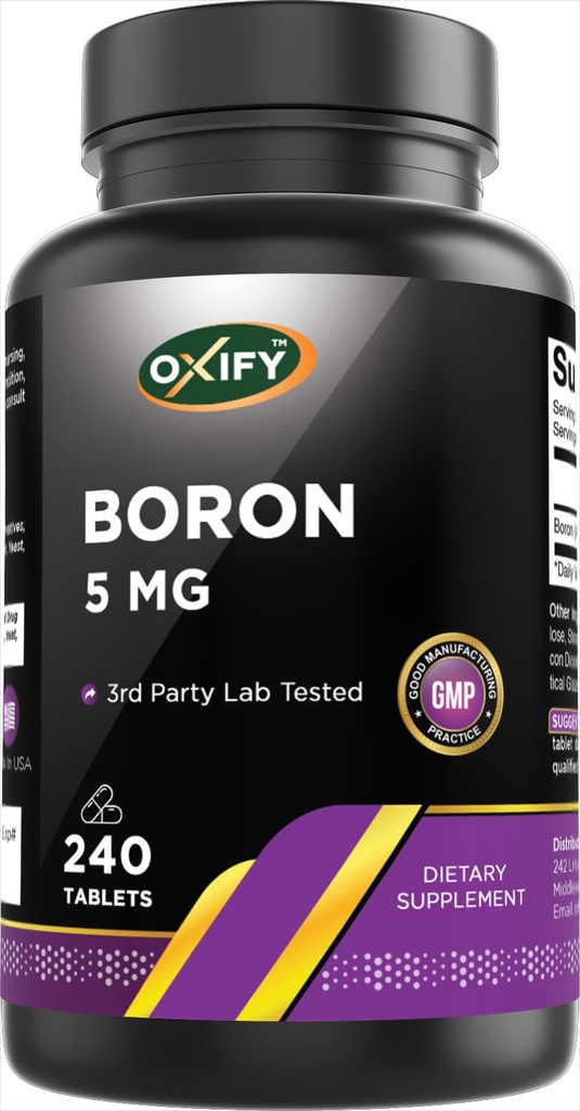 Oxify Boron 5 mg | 240 Tablets | Gluten-Free, Non-GMO | Supplement Made in USA