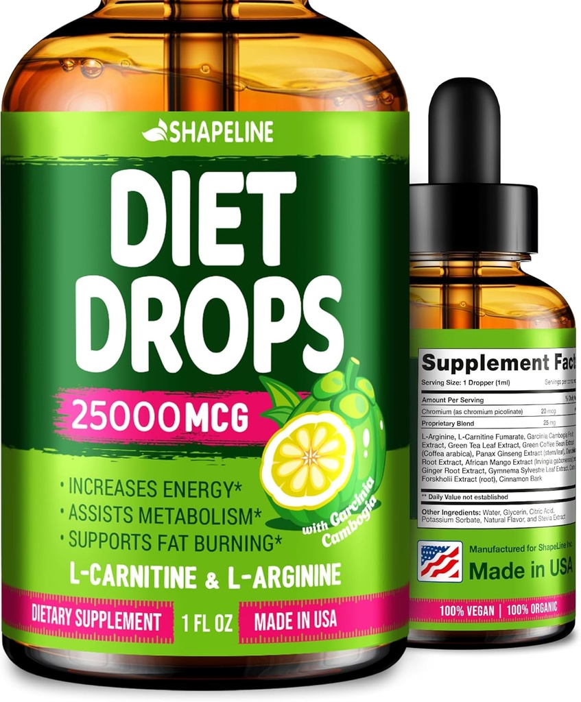 Diet Drops - Appetite Suppressant for Women & Men - Made in The USA - Natural Metabolism Booster - Diet Drops with Garcinia Cambogia 1 Fl Oz