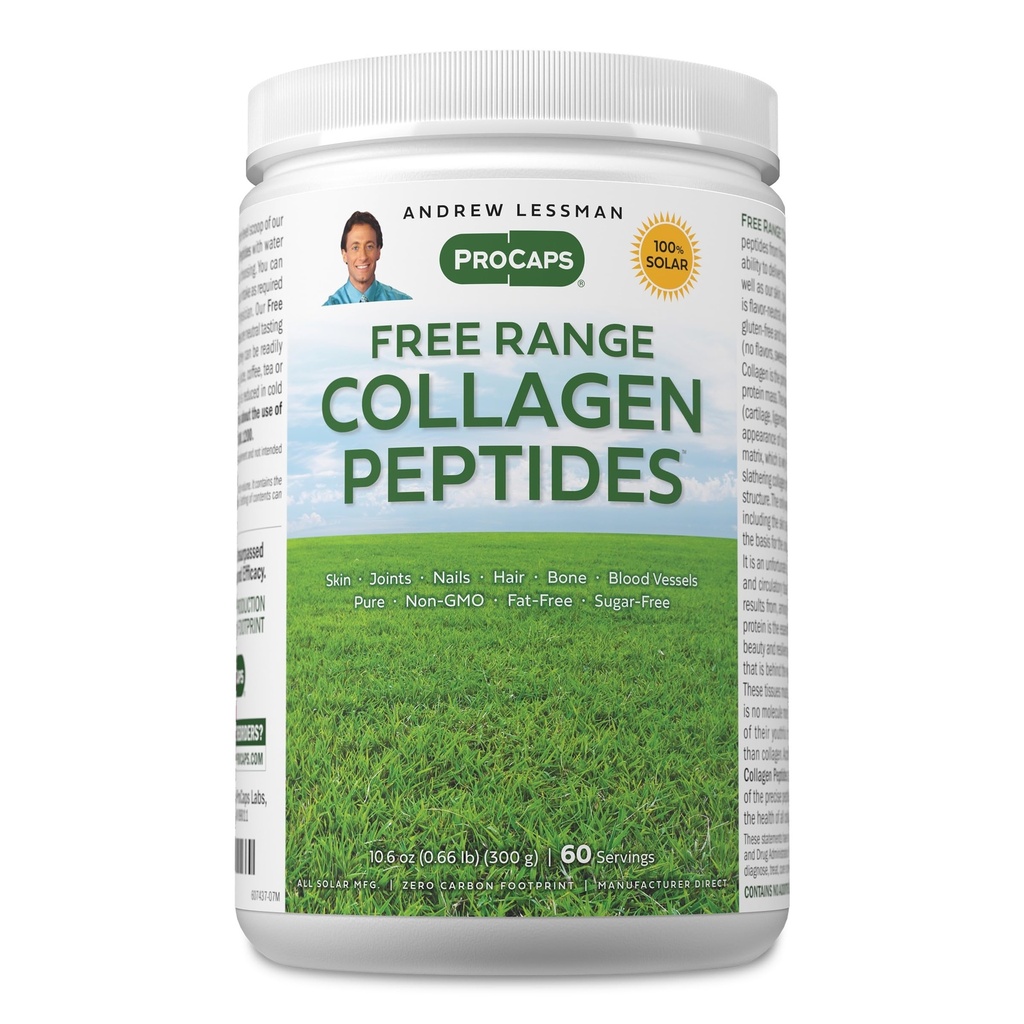 Andrew Lessman Free Range Collagen Peptides Powder 60 Servings - Supports Smooth Soft Skin, Comfortable Joints. Pure. Super Soluble. Unflavored. No Sugar. No Additives.