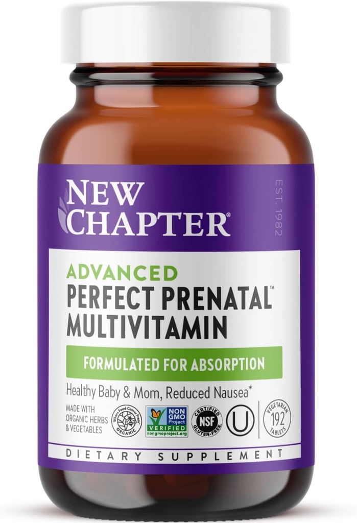 Nyt kapitel Advanced Perfect Prenatal Vitaminer, 192ct, Lavet med Økologisk, Non- GMO Ingredienser til sund Baby & Mor - Folate (Methylfolat), Whole- Food Gæret Jern, Vitamin D3 + Ginger