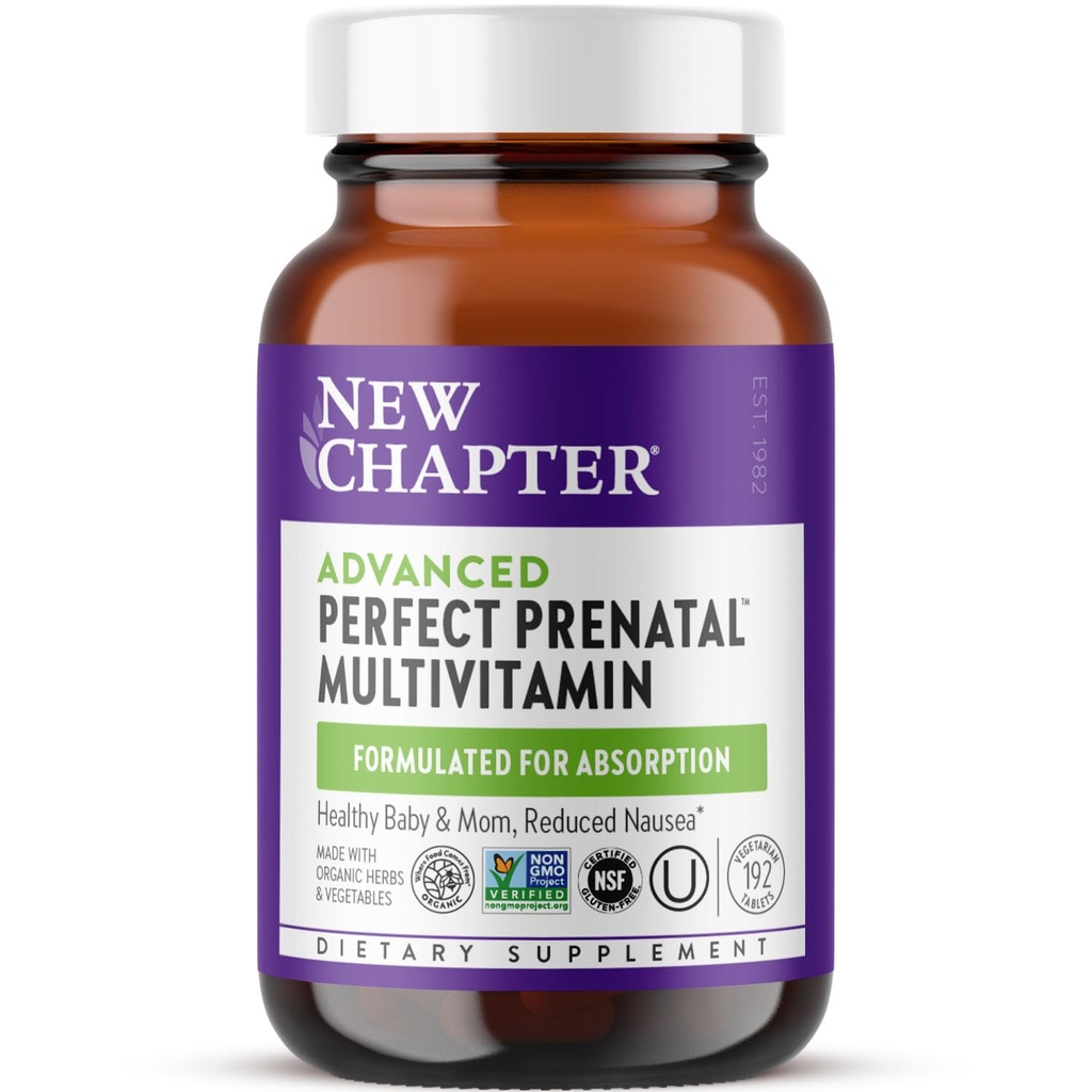 Nyt kapitel Advanced Perfect Prenatal Vitaminer, 192ct, Lavet med Økologisk, Non- GMO Ingredienser til sund Baby & Mor - Folate (Methylfolat), Whole- Food Gæret Jern, Vitamin D3 + Ginger