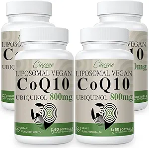 Liposomal CoQ10 800mg Ubiquinol Softgel, Max Absorption Ubiquinol Coenzyme Q10, Ubiquinol CoQ10 Supplement for Antioxidant, Heart Function & Energy Production, Pure CoQ10 800mg, 240 Vegan Softgels