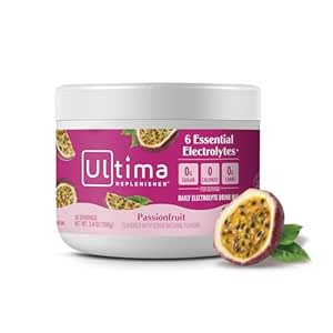 Ultima Replenisher Daily Electrolyte Powder Drink Mix - Sugar Free - Passionsfrugt, 30 Servering - Hydration Powder med 6 Key Electrolytes og Trace Minerals - Keto Friendly, ikke-GMO