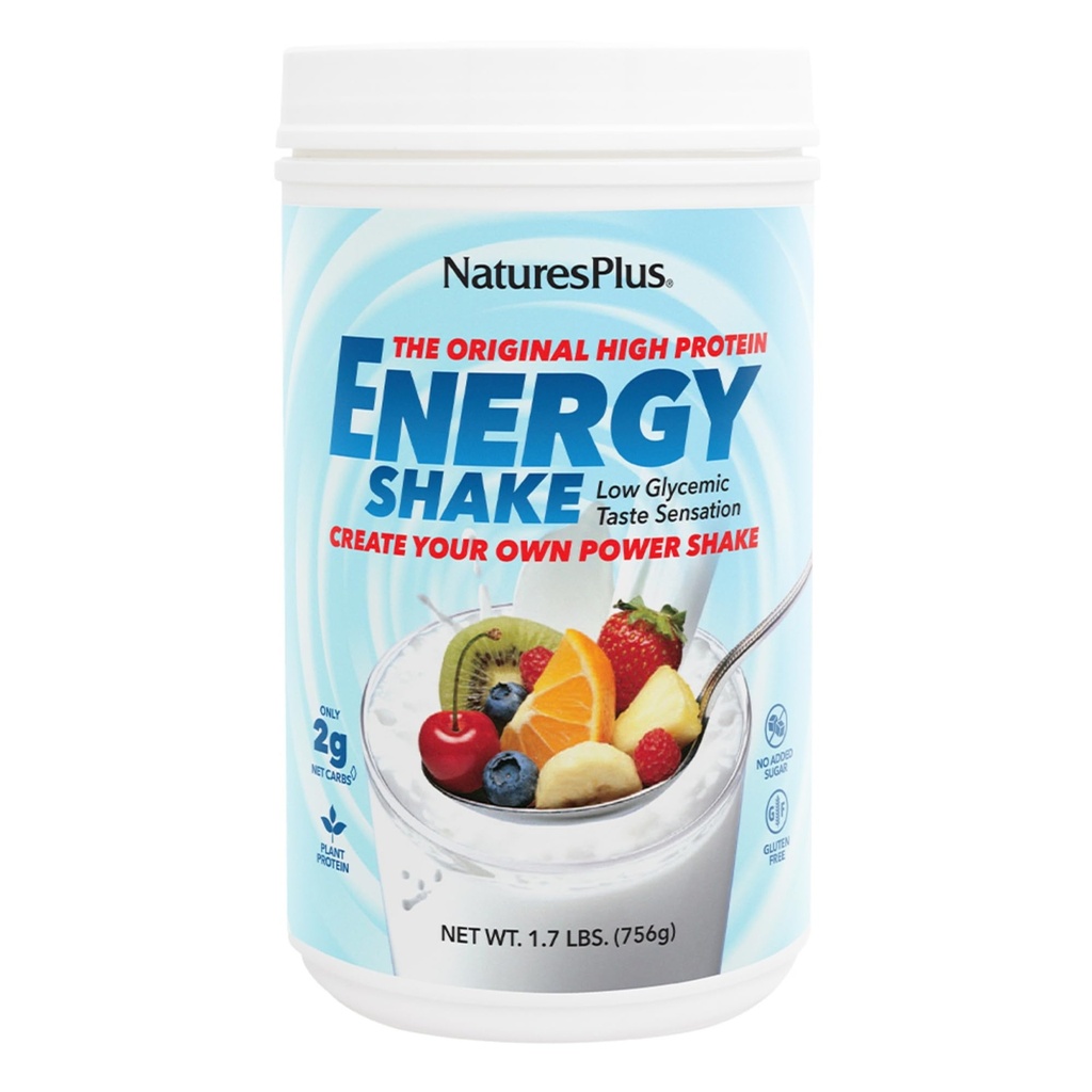 NaturesPlus Energy Shake - 1.7 lb - 16 Grams of Plant-Based Protein Per Serving - Contains Digestion-Supporting Enzymes - No Added Sugar - Non-GMO, Vegetarian, Gluten Free - 28 Servings