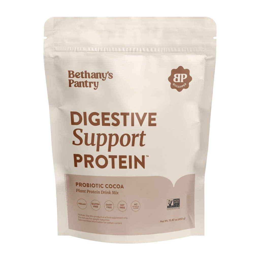 BETHANY'S PANTRY Digestive Support Protein Powder - Vegan Pea Protein with Probiotics & L-Glutamine - Only 5 Ingredients, Non-GMO Project Verified, No Artificial Sweeteners, Gluten Free (Cocoa)