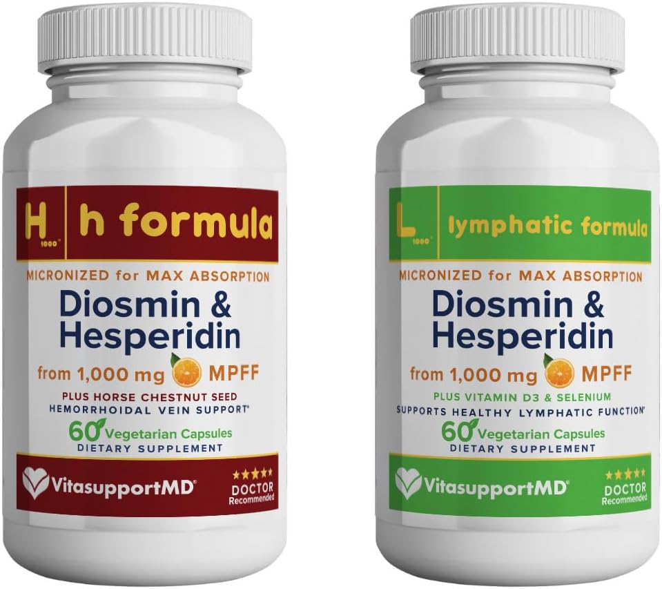 VITASUPORTMD - Lymphorous & H Formel Bundle - Lymphorous Drainage & Hæmorroide Veins - 2x60 Kapsler - Diosmin & Hesperidin 1000 mg, D3- vitamin, Selenium, Hestekestnut Seed Extract, MPFF Complex