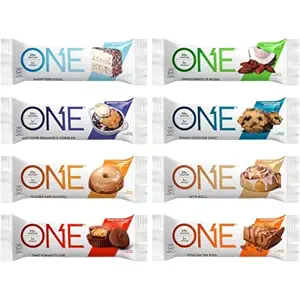 One Protein Bars, Sampler Variety Pack, Gluten Free med 20g Protein og 1g Sukker, Pantry Staples, 2,12 oz (8 Greve)